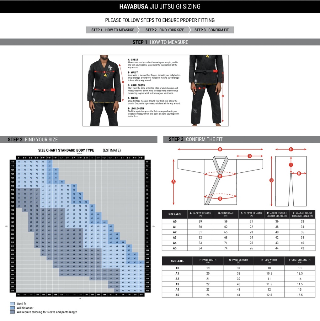 Hayabusa BJJ Gi Ascend Lightweight, Schwarz 11
