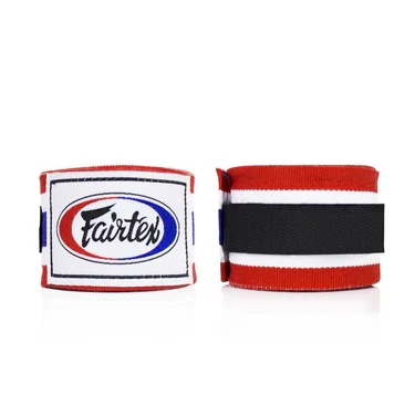 Fairtex Boxbandagen 4,5m Halbelastisch, Rot-Weiss-Blau 3