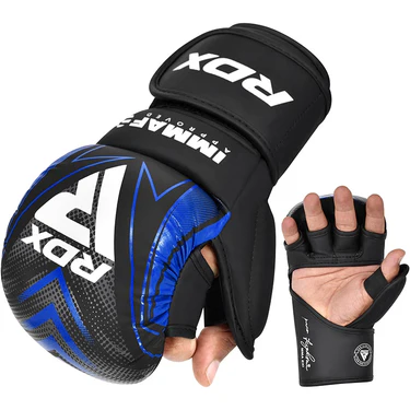 RDX MMA Handschuhe IMMAF Sparring Shooter, Schwarz-Blau
