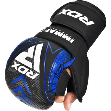 RDX MMA Handschuhe IMMAF Sparring Shooter, Schwarz-Blau 3