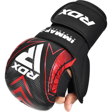 RDX MMA Handschuhe IMMAF Sparring Shooter, Schwarz-Rot