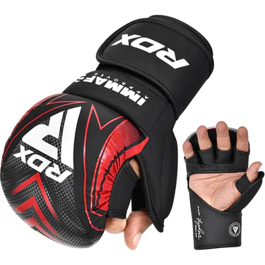 RDX MMA Handschuhe IMMAF Sparring Shooter, Schwarz-Rot