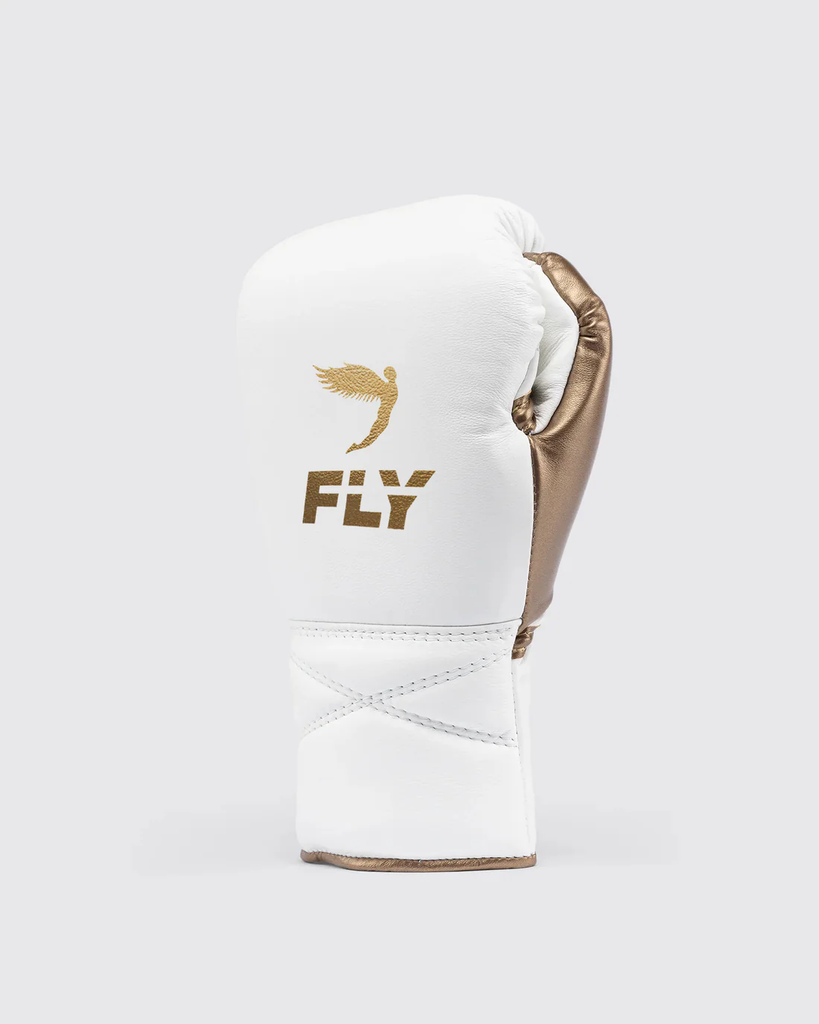 Fly Boxhandschuhe Superlace 2 mit Schnürung, Weiß-Gold