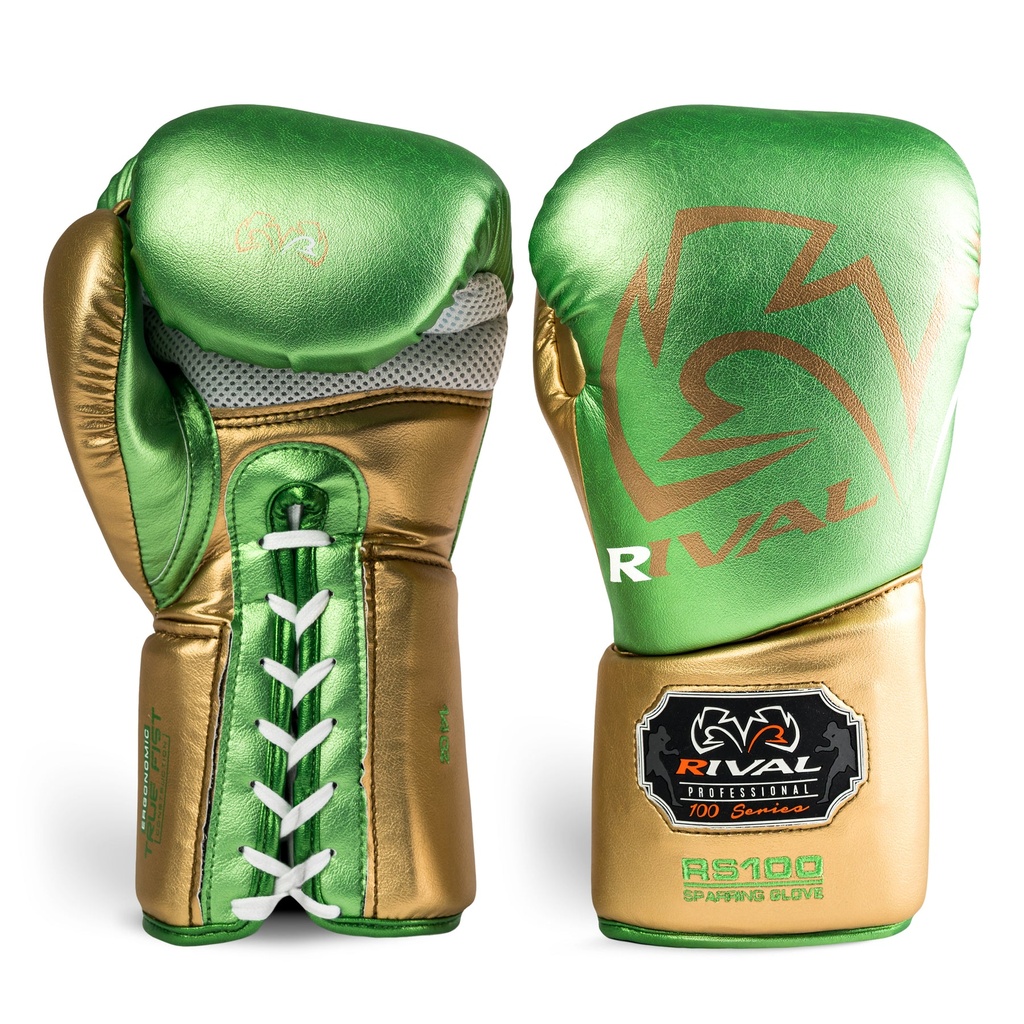 Rival Boxhandschuhe RS100 Professional Sparring mit Schnürung, Grün-Gold