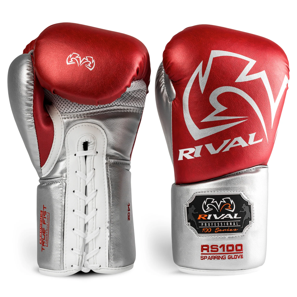 Rival Boxhandschuhe RS100 Professional Sparring mit Schnürung, Rot-Silber