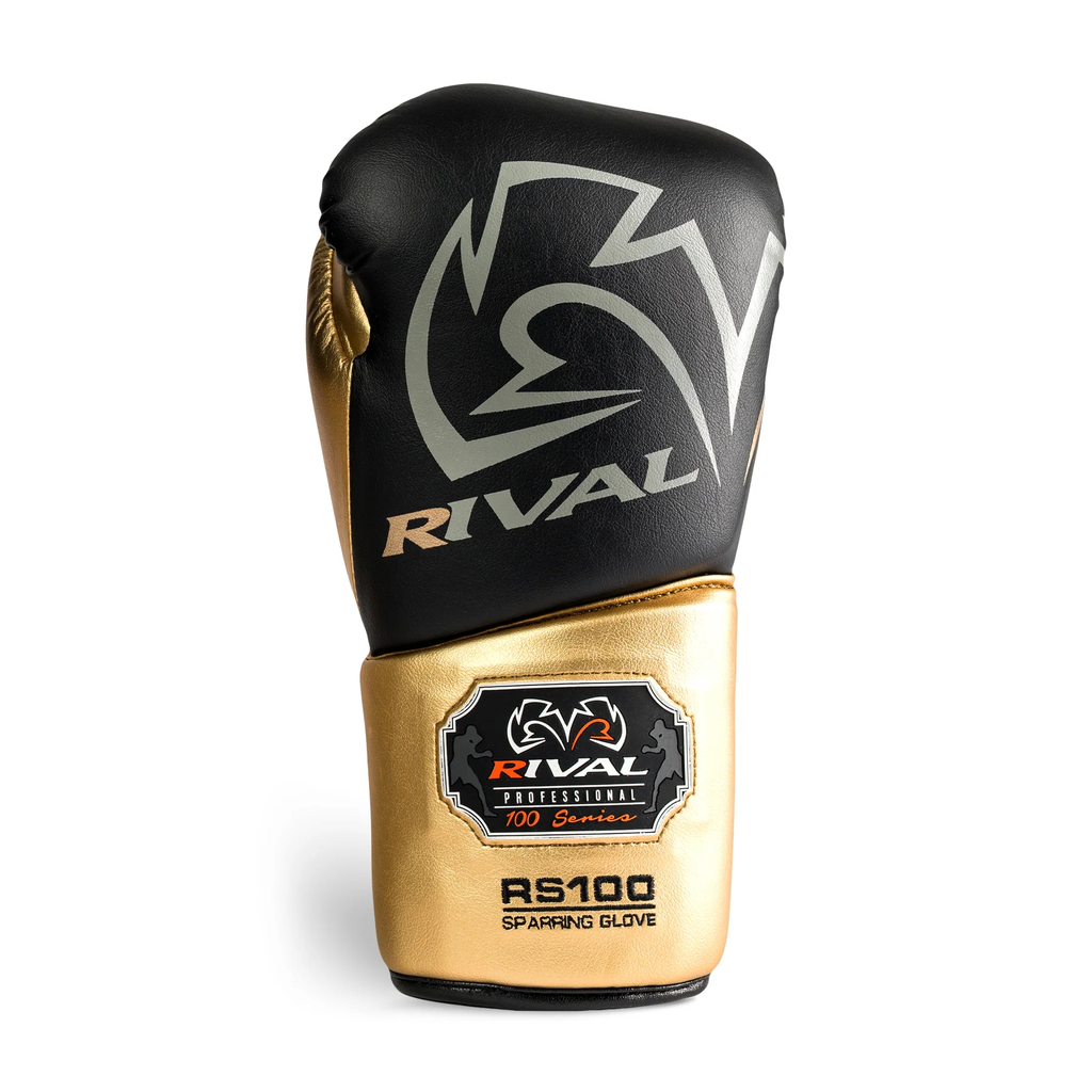 Rival Boxhandschuhe RS100 Professional Sparring mit Schnürung, Schwarz-Gold