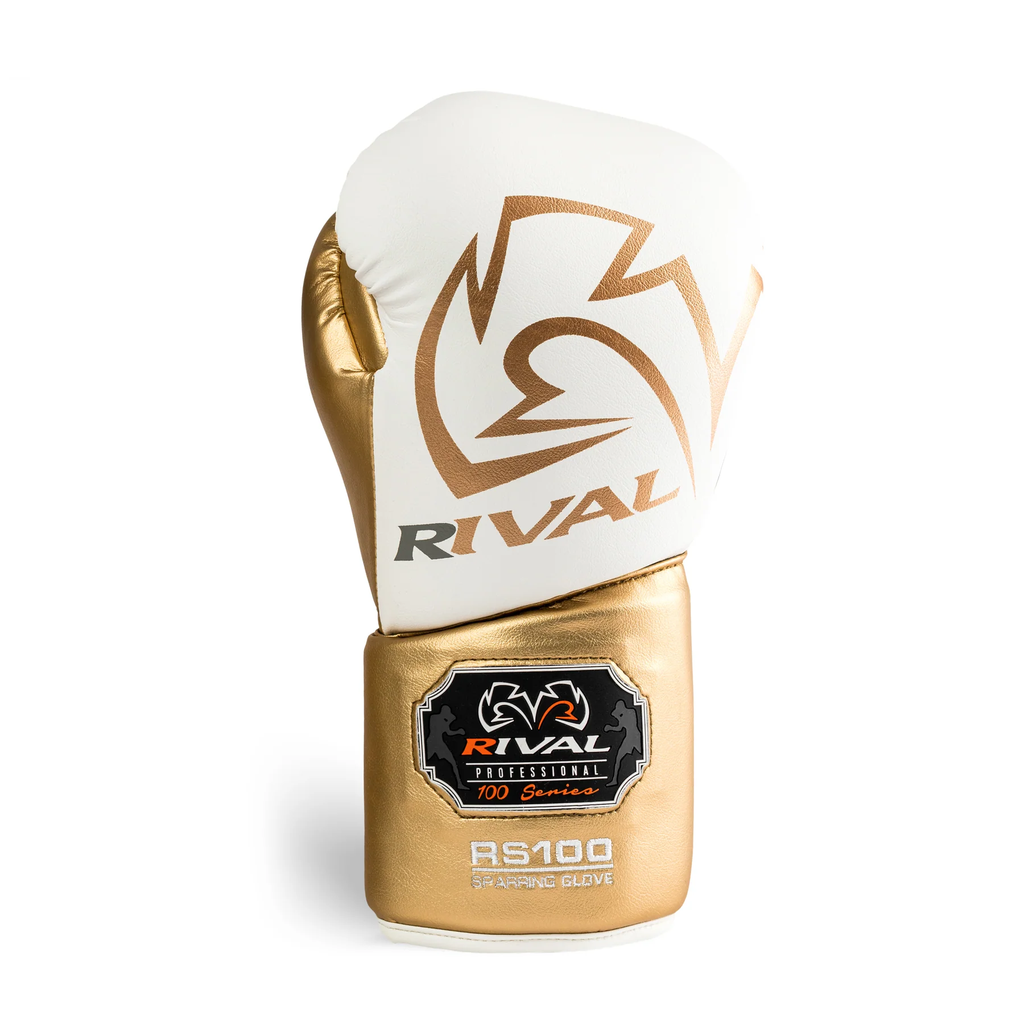 Rival Boxhandschuhe RS100 Professional Sparring mit Schnürung, Weiß-Gold