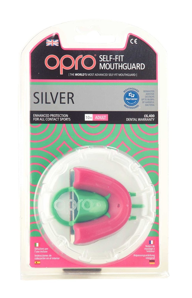 Opro Mundschutz Silver Junior, Pink-Grün 2