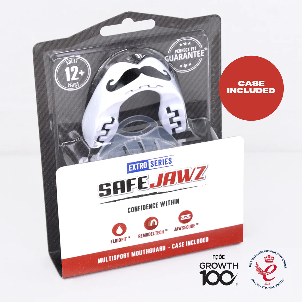 Safejawz Mundschutz Extro Serie Moustache, Weiß