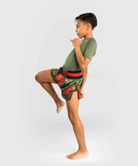 Venum Muay Thai Shorts Inferno Kids, Khaki-Orange 3