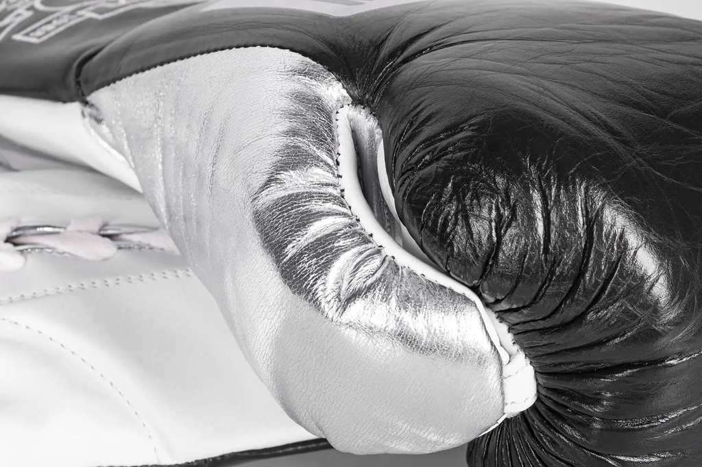 Paffen Sport Boxhandschuhe Pro Mexican TF Fight mit Schnürung, Schwarz-Silber