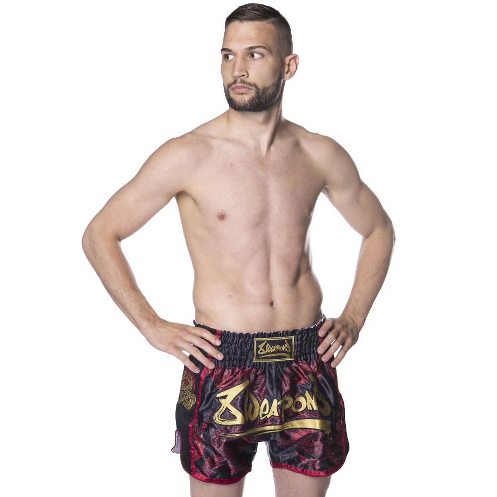 8Weapons Muay Thai Shorts Sak Yant Naga, Rot-Gold 5