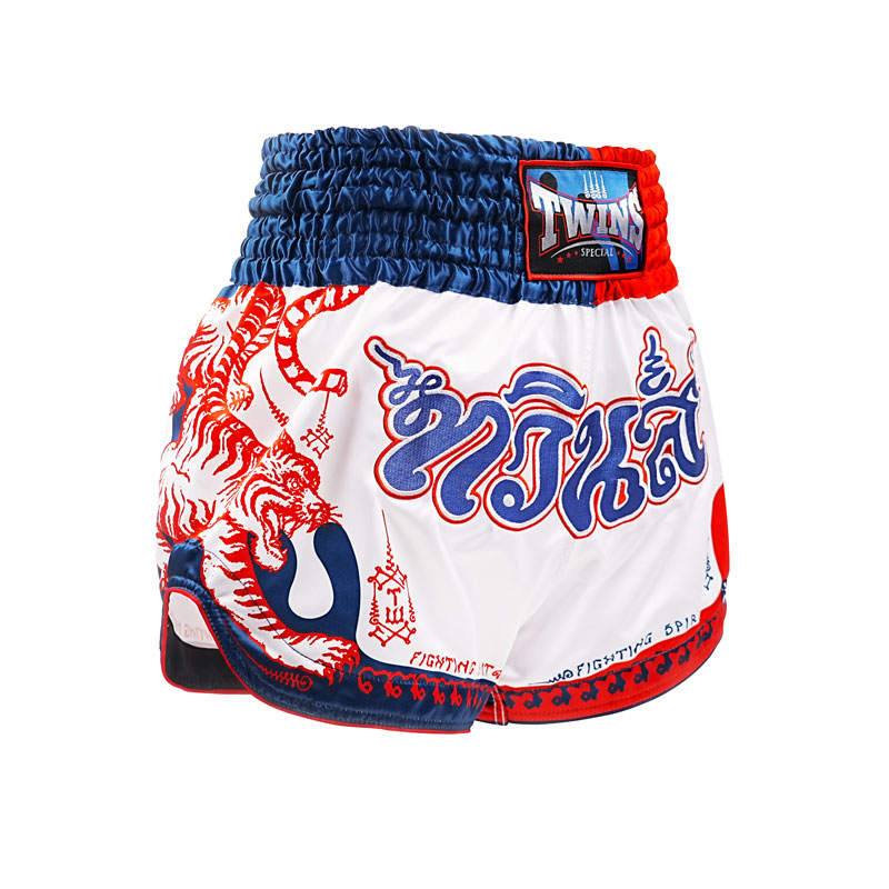 Twins Muay Thai Shorts Yant, Weiss-Blau-Rot 2