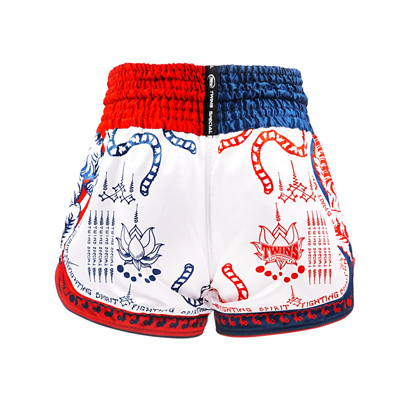Twins Muay Thai Shorts Yant, Weiss-Blau-Rot 3