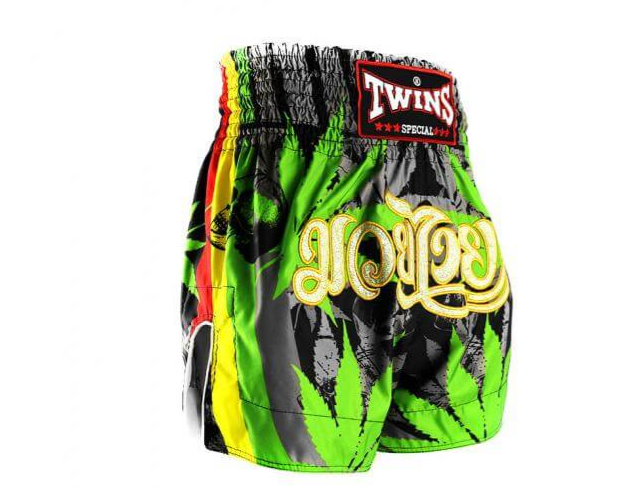 Twins Muay Thai Shorts Grass, Schwarz-Grün 2