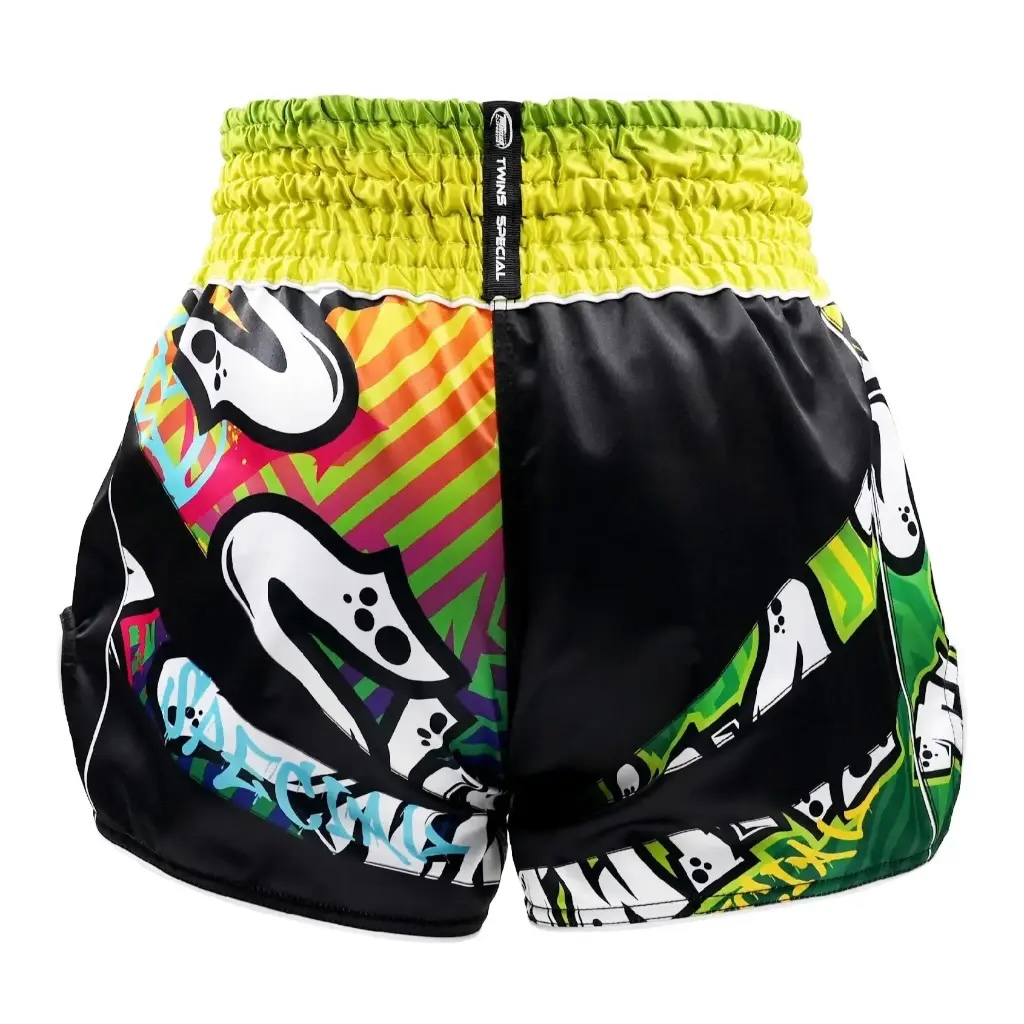 Twins Muay Thai Shorts Racing, Schwarz-Vielfarbig 3