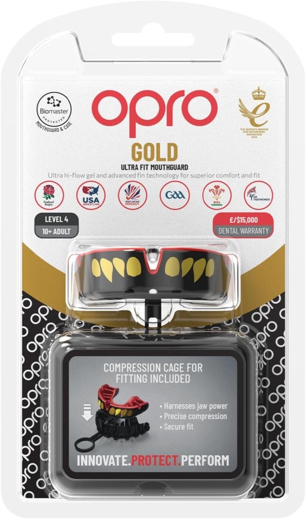 Opro Mundschutz Gold Jaws, Schwarz-Gold-Rot
