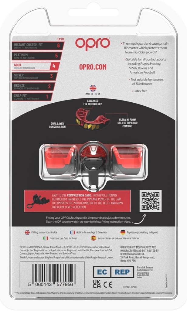 Opro Mundschutz Gold Jaws, Schwarz-Gold-Rot