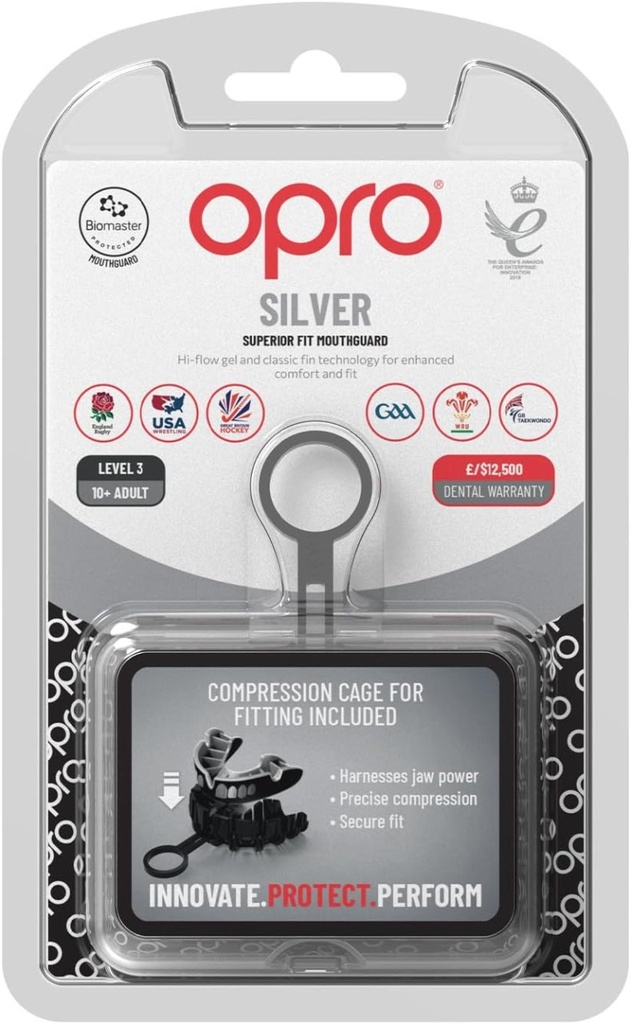 Opro Mundschutz Silver Grillz, Schwarz-Silber