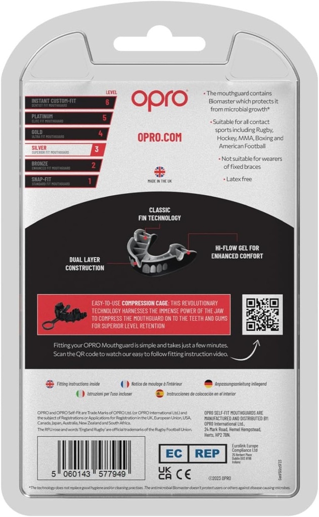 Opro Mundschutz Silver Grillz, Schwarz-Silber