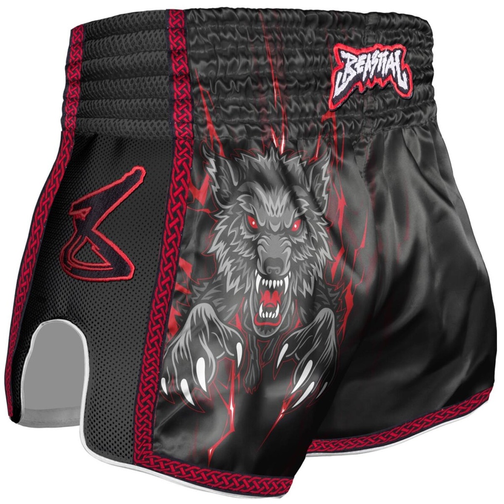 8Weapons Muay Thai Shorts Wolf Kids, Schwarz-Rot 2