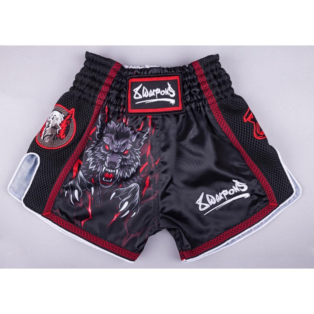 8Weapons Muay Thai Shorts Wolf Kids, Schwarz-Rot 8