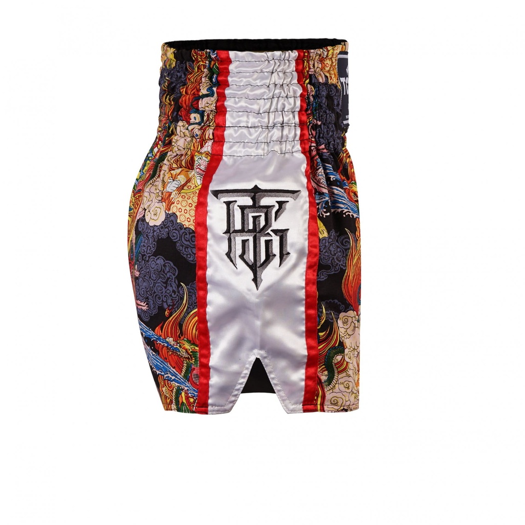 Top King Muay Thai Shorts TKTBS-205-WH, Weiß-Mehrfarbig