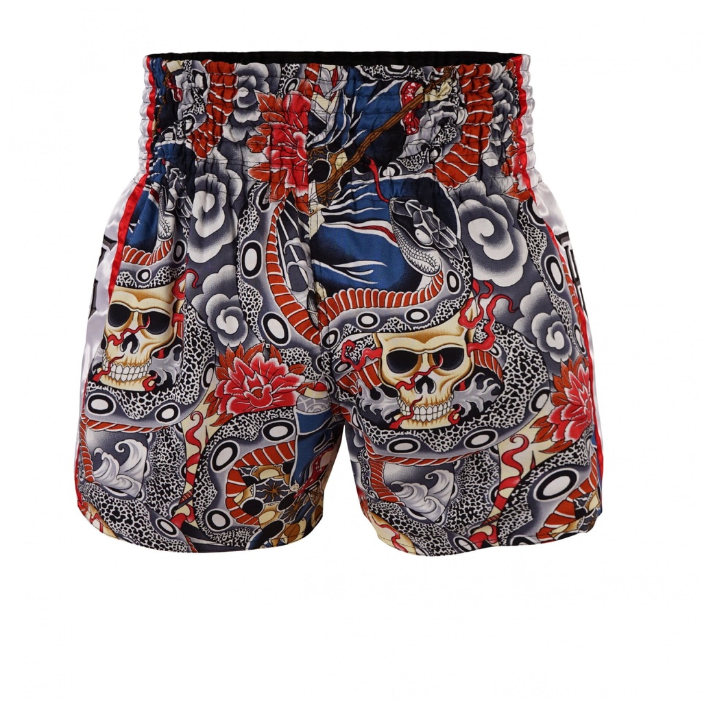 Top King Muay Thai Shorts TKTBS-206-WH, Weiß-Mehrfarbig