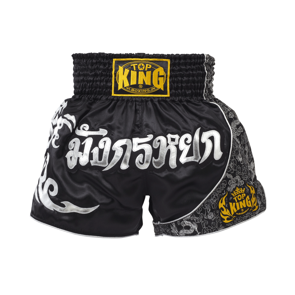 Top King Muay Thai Shorts TKTBS-088, Black-Silver