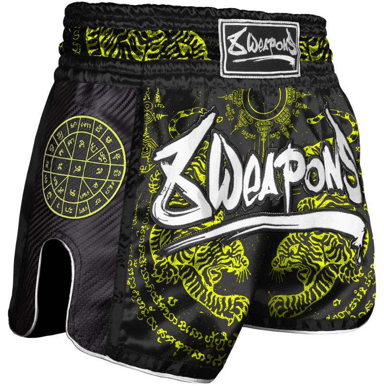 8Weapons Muay Thai Shorts Carbon Sak Yant Tigers