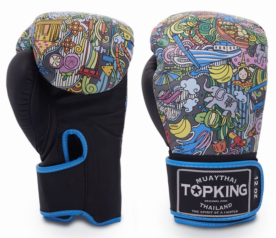 Top King Boxing Gloves Thai Culture, Blue-Black