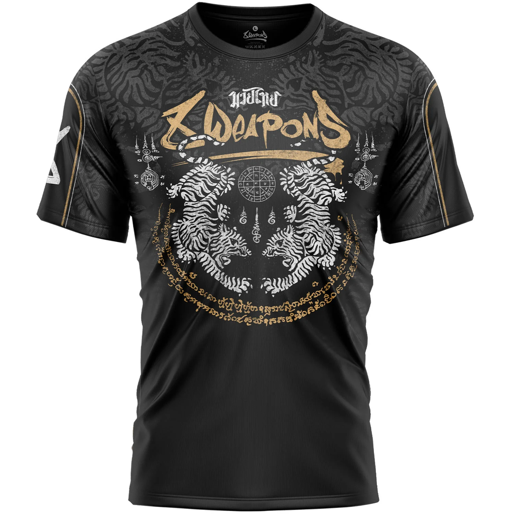 8Weapons T-Shirt Sak Yant Tigers, Black-Yellow
