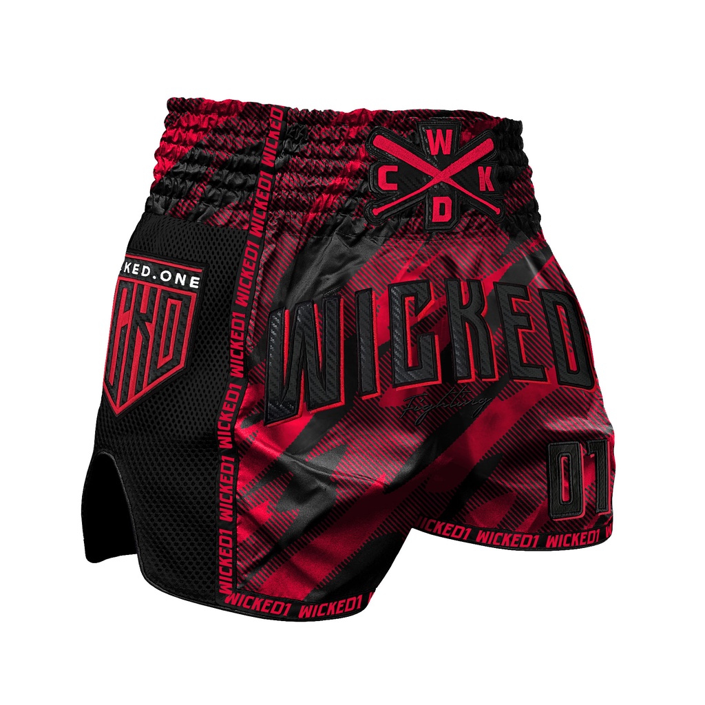 SALE 415 Wicked One Muay Thai Shorts Offensive, Schwarz-Rot