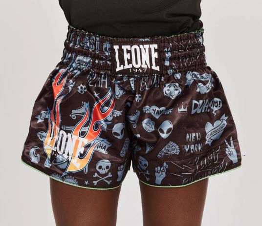 Leone Muay Thai Shorts Flames Kids, Black