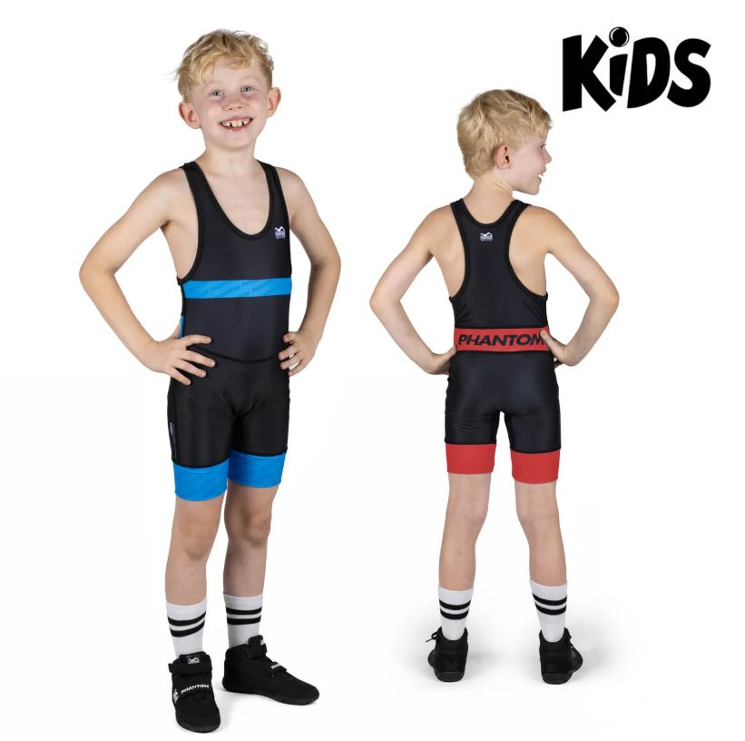 Phantom Wrestling Singlet Set Raptor Kids, Black-Blue + Black-Red
