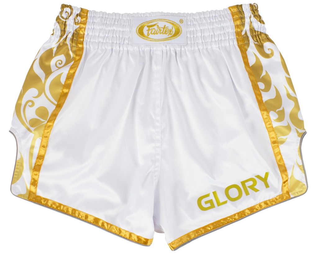 SALE 243 Fairtex Muay Thai Shorts Glory BSG2, Weiß-Gold