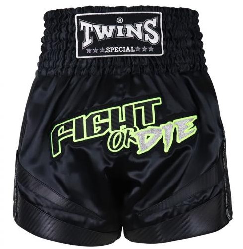 SALE 219 Twins Muay Thai Shorts Fight Or Die, Schwarz