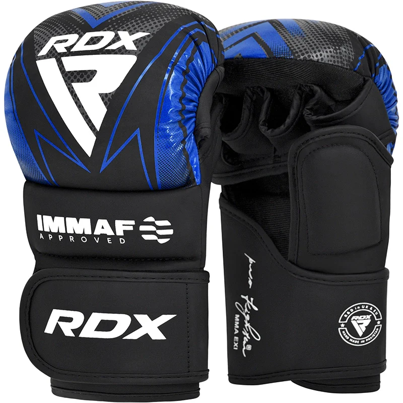 RDX MMA Handschuhe IMMAF Sparring Shooter, Schwarz-Blau