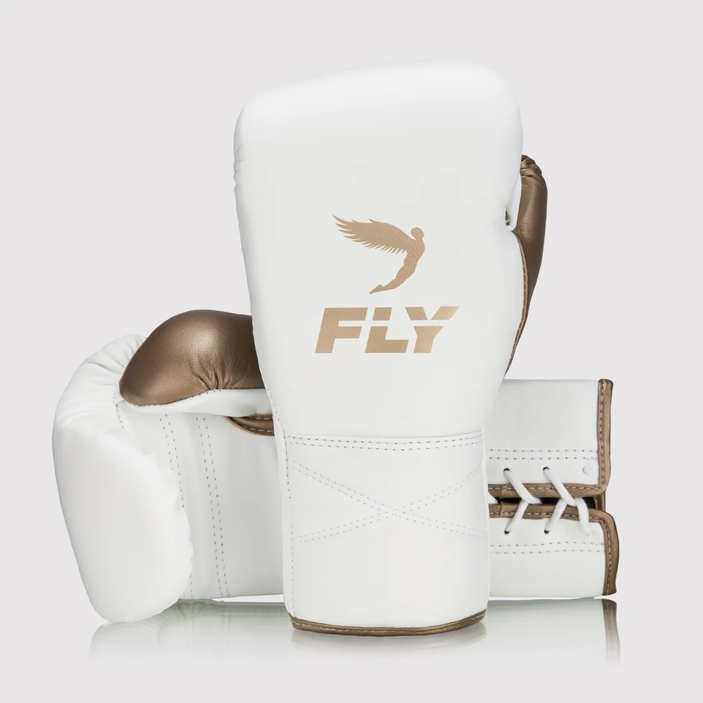 Fly Boxhandschuhe Superlace 2 mit Schnürung, Weiß-Gold