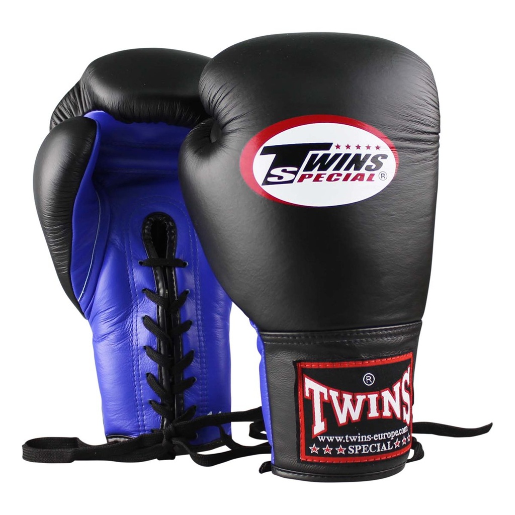 Twins Boxing Gloves BGLL-1 Pro Sparring Laces, Black-Blue