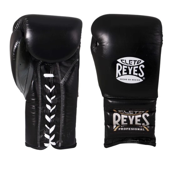 Cleto Reyes Boxhandschuhe Sparring mit Schnürung, Schwarz-Silber