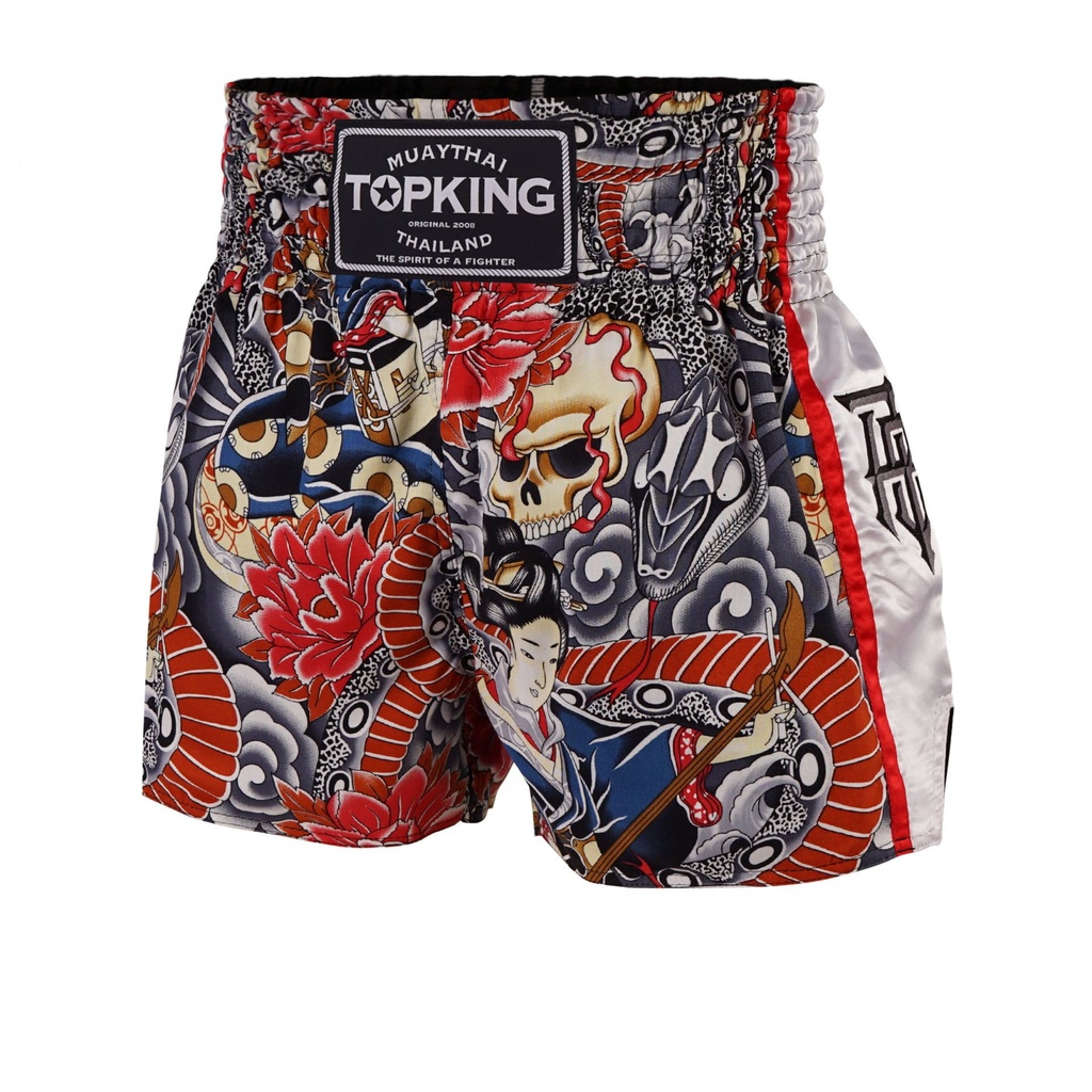 Top King Muay Thai Shorts TKTBS-206-WH, Weiß-Mehrfarbig