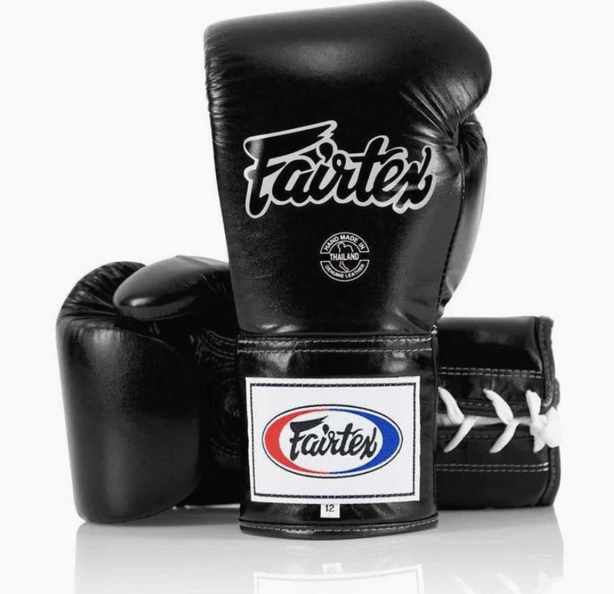 Fairtex Boxhandschuhe Pro Fight BGL6 10oz mit Schnürung, Schwarz