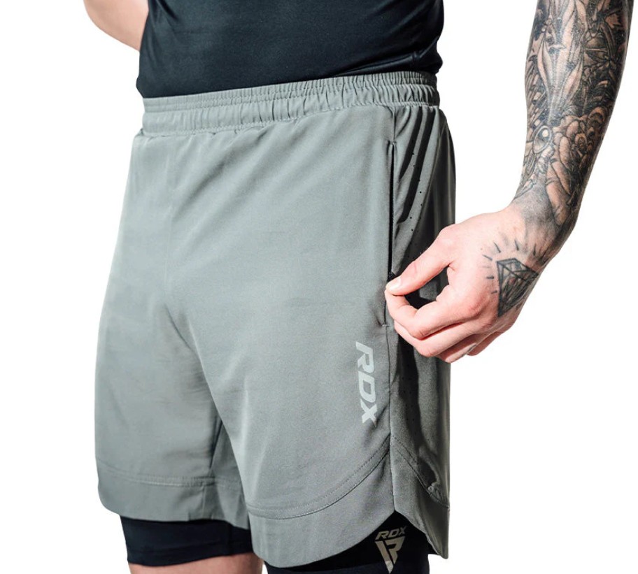 RDX Fight Shorts T15 2-in-1, Grau-Schwarz