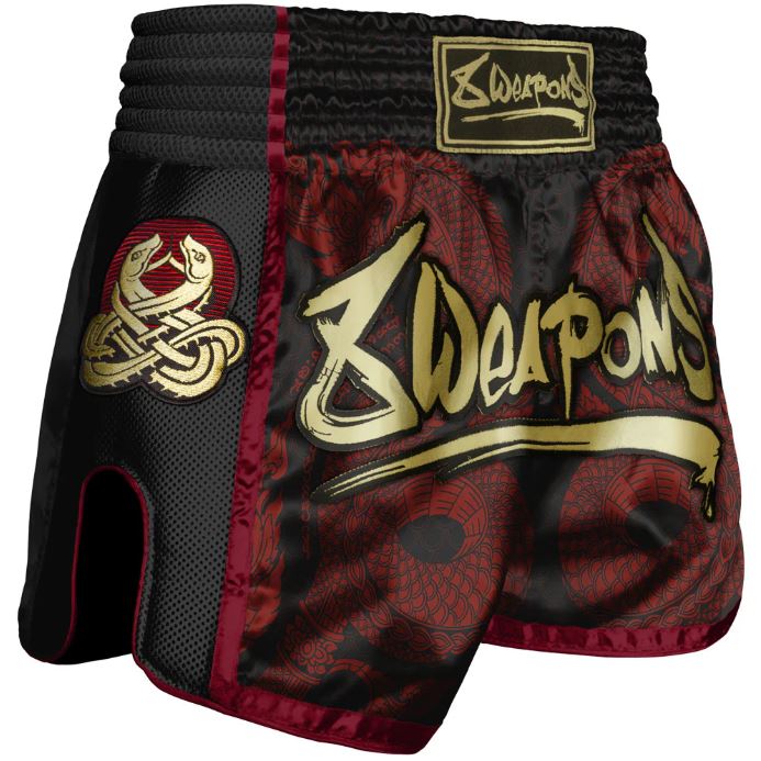 8Weapons Muay Thai Shorts Sak Yant Naga, Red-Gold