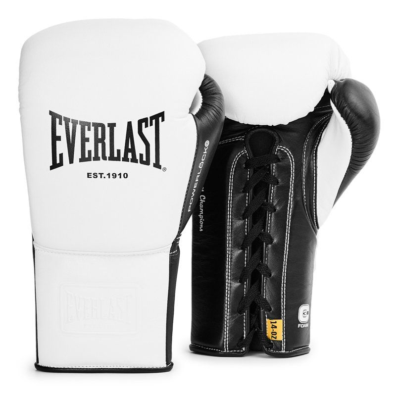 Everlast Boxing Gloves Powerlock OG Pro-Sparring with Laces, White-Black