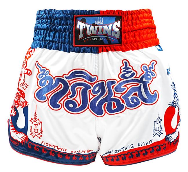 Twins Muay Thai Shorts Yant, White-Blue-Red