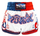 Twins Muay Thai Shorts Yant, White-Blue-Red