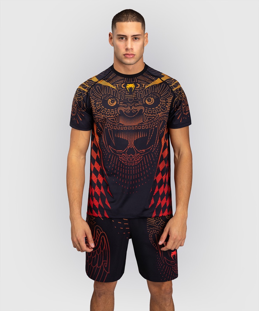 Venum T-Shirt Dry-Tech Quetzal Fury, Schwarz-Rot-Mandarin