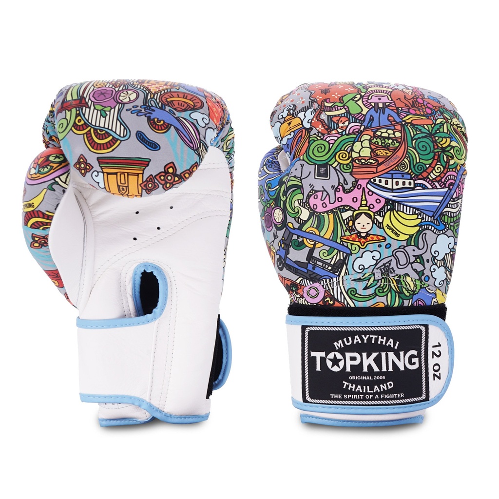 Top King Boxing Gloves Thai Culture, Blue-White